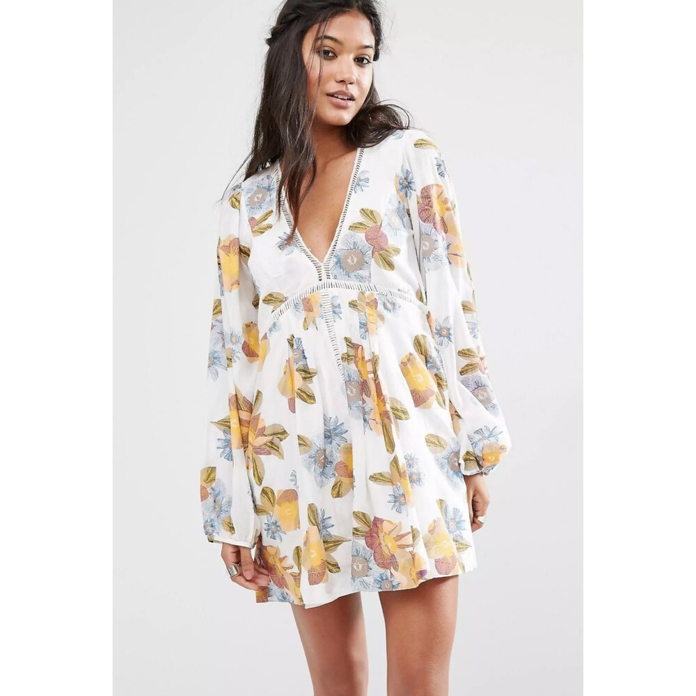 FREE PEOPLE Strawberry Fields Smock Dress, Ivory, Sz XS
